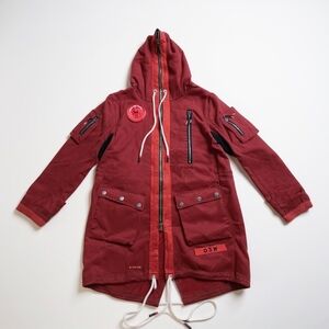 Once We Were Warriors Unisex Red Military Parka Hooded Coat New With Tags